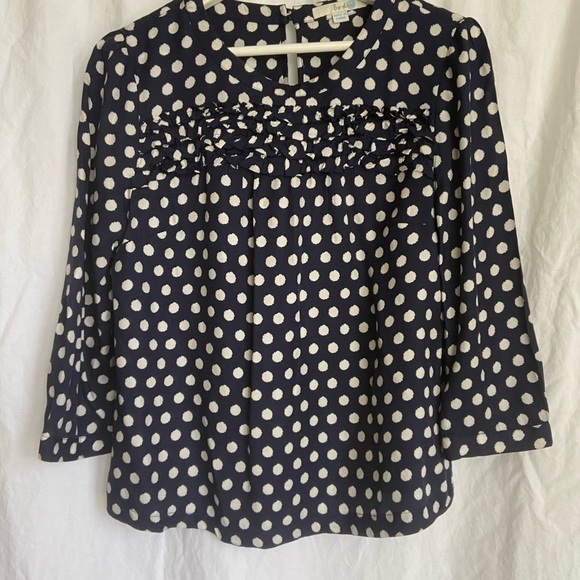 Boden Silk blend Blouse Edith Polka Dot Blue
White Ruffle Detail Size 8 - Picture 4 of 9